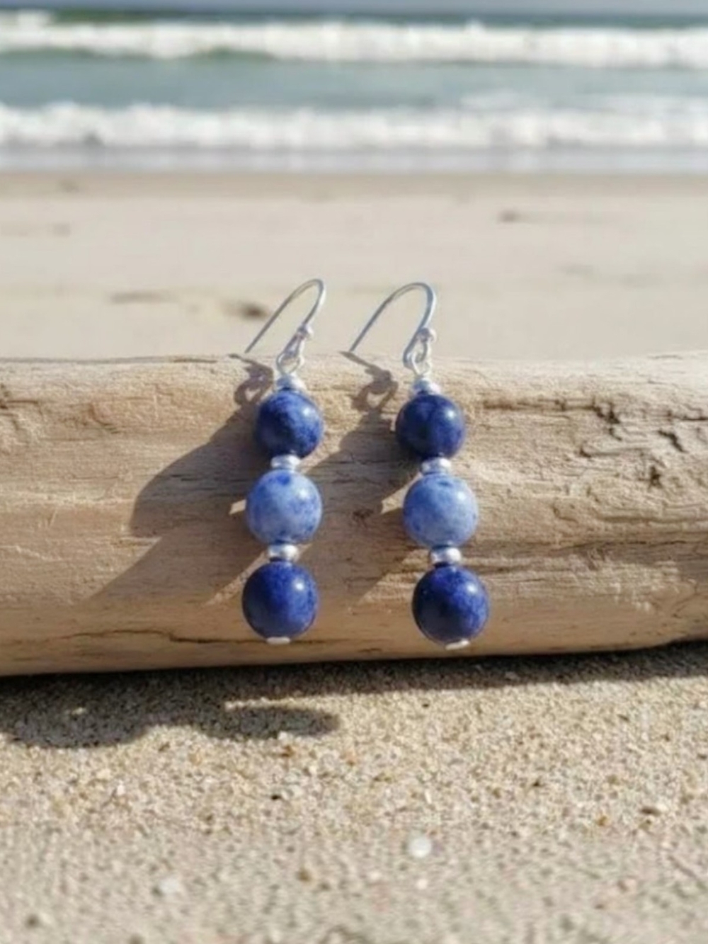 ⛓️ Dangle Sodalite Bead Trio Handmade Natural Stone Beads